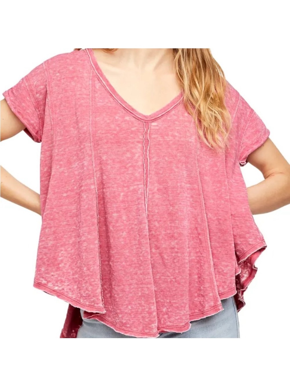We The Free Lovebird Pink Sammie Swing Trapeze Short Sleeve Tee Size Large